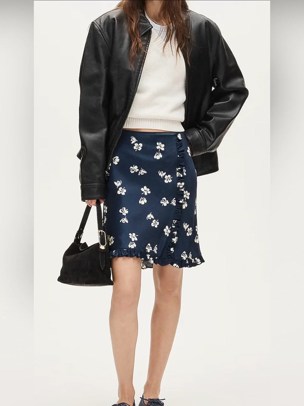 JCrew Side Ruffle Slip Skirt Viscose Charmeuse Floral XS NWT